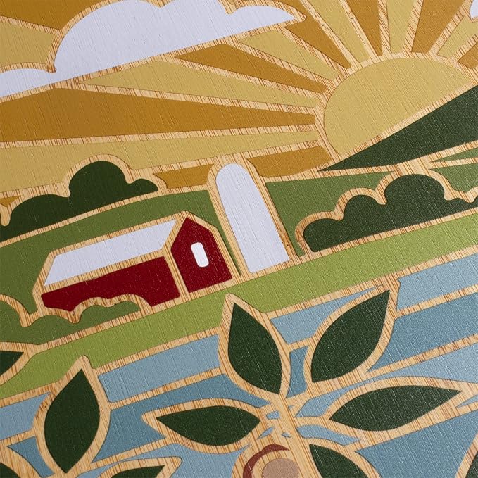 Totally Bamboo Ohio State Shaped Cutting Board, Summer Stokes Art | State charcuterie board with colorful hand-drawn landscape art. Smooth reverse side for food prep. Hang tie for wall display.