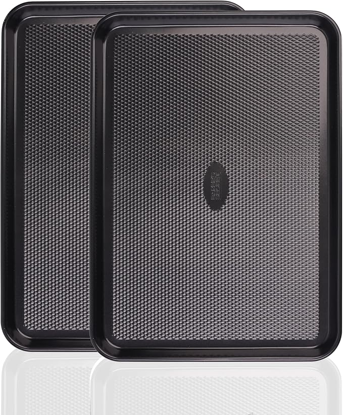 Baker's Secret 2 Pack Half Sheet Pan Set, 1/2 Cookie Sheets for Baking with Diamond Texture, 17.7" x 13" Large Baking Sheets Non Stick, Non Toxic Oven Trays for Cooking, 100% Thicker Carbon Steel