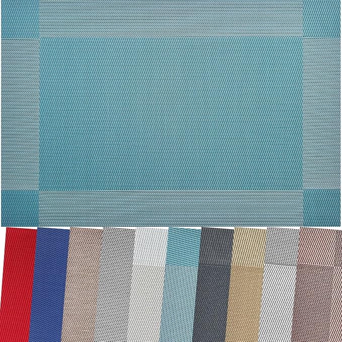 Vinyl Placemats Heat-Resistant Table Mats Washable Easy Clean Plastic Placemat for Kitchen Dining Table Set of 6 Indoor Outdoor (Baby Blue)