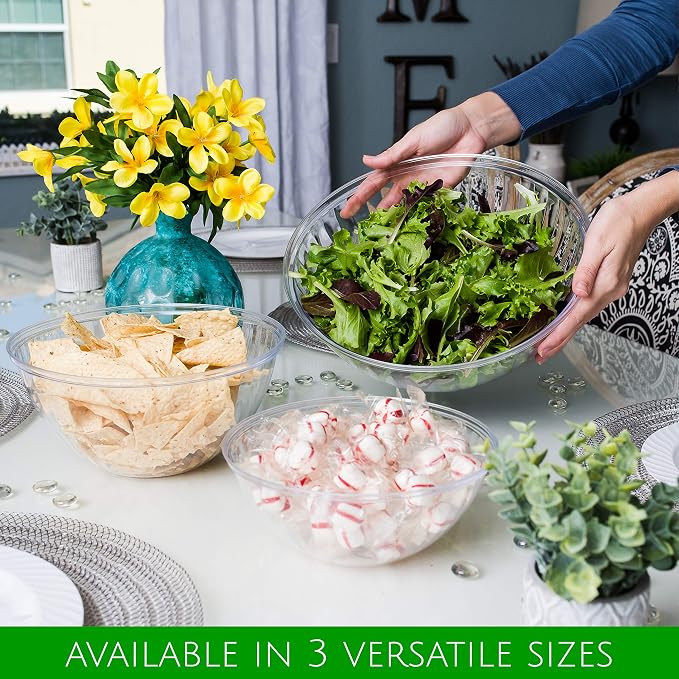 Pack of 2 Disposable Round Crystal Clear Serving Bowls For Party Snack