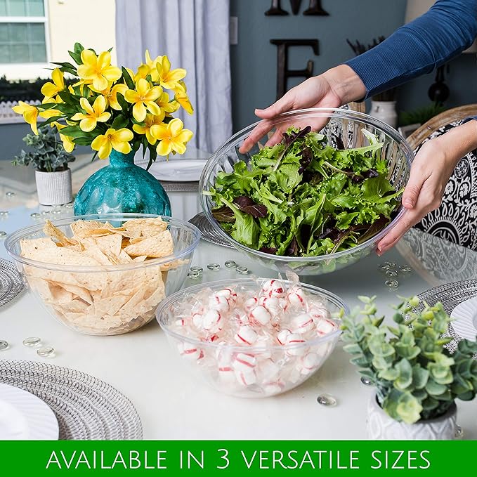 Pack of 2 Disposable Round Crystal Clear Serving Bowls, Party Snack