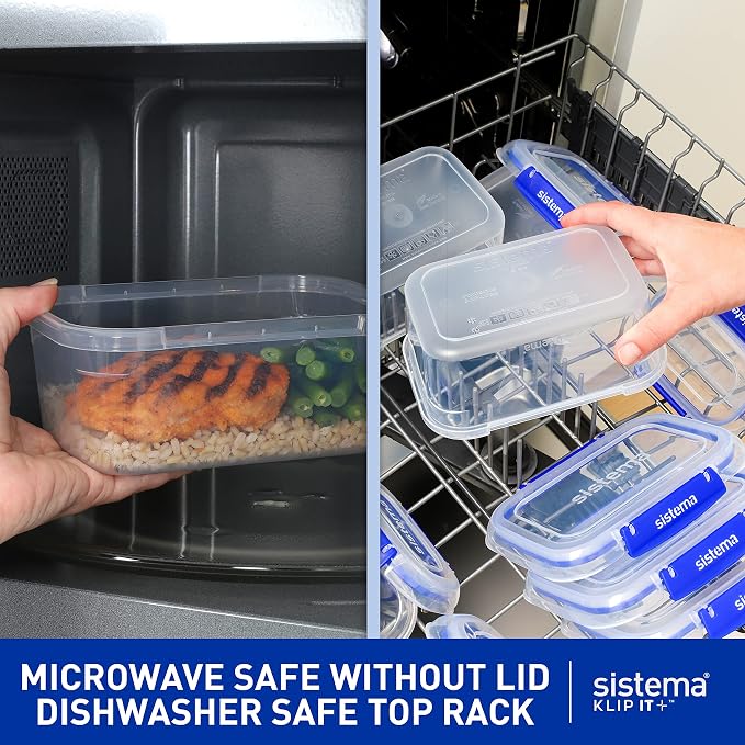 Sistema KLIP IT+ Large 7.5L Rectangle Food Storage Container, Stackable & Airtight Food Box with Lid, Dishwasher, Freezer, & Microwave-Safe, BPA-Free