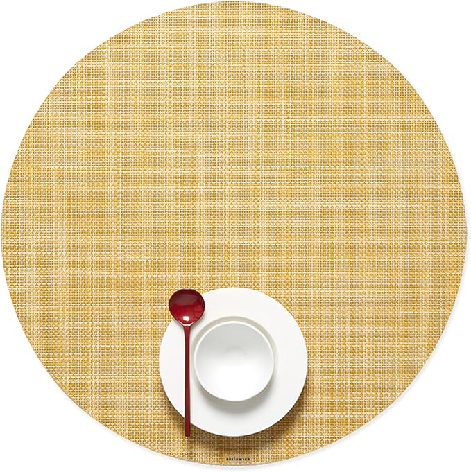 Chilewich Mini Basketweave Placemats, Round Woven Placemats Set of 4 | Reusable, Stain-Resistant, Indoor/Outdoor Tabletop Protection, Ochre, 15" Round