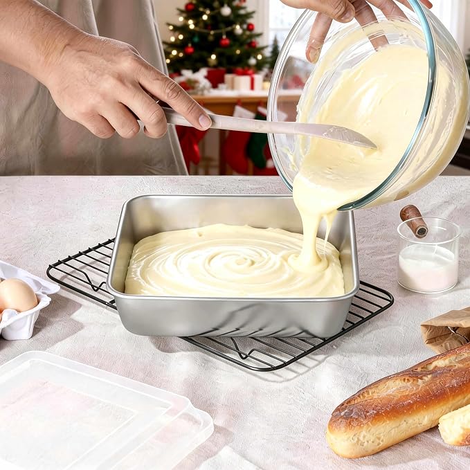 LIANYU Stainless Steel Baking Pan with Lid, 8 x 8 Lasagna Brownie Cake Pan | Square Baking Pan Set, Kitchen Cooking Roasting Dish, Even Heating & Dishwasher Safe (1 Pan +1 Lid )