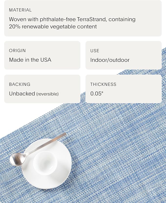 Chilewich Mini Basketweave Placemats, Round Woven Placemats Set of 4 | Reusable, Stain-Resistant, Indoor/Outdoor Tabletop Protection, Chambray, 15" Round