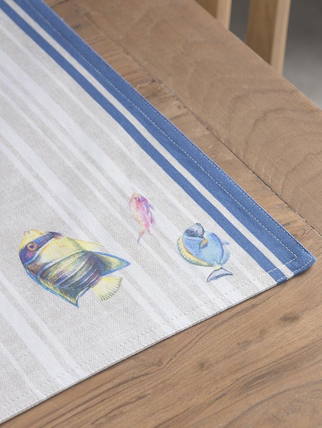 Maison d' Hermine Placemats Set of 4 Reusable 100% Cotton (13"x19") | Cloth Place Mats Washable Table Mats for Kitchen Dining Party Wedding Hotel Home Restaurant Spring Summer - Poisson