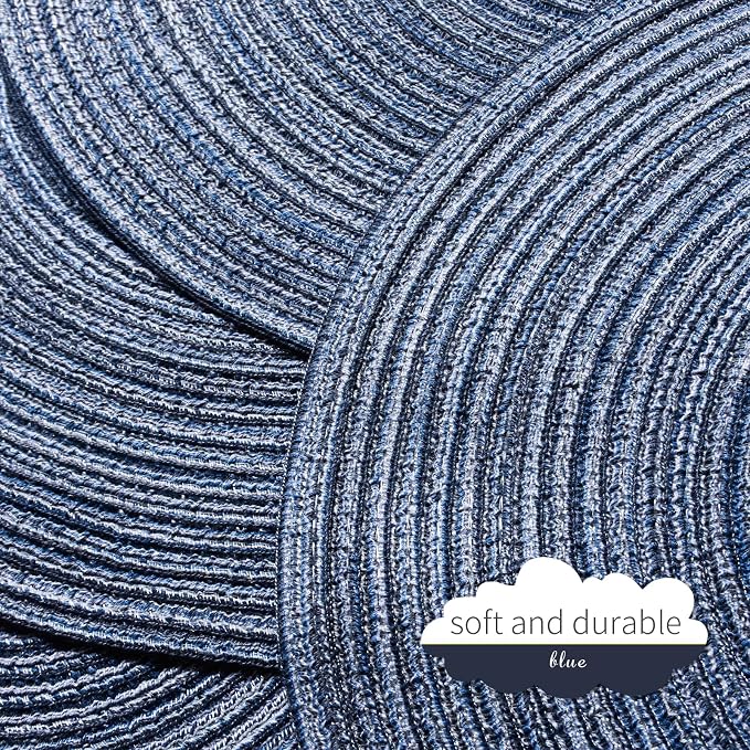 FunWheat Round Braided Placemats Set of 8 Place mats for Dining Tables Woven Heat Resistant Table Mats 15 inch(E Klein Blue, 8pcs)
