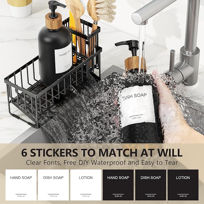 Cisily Kitchen Dish Soap Dispenser Set with 2 Pack 16.9oz Amber Glass Bottle and Sponge Holder, Dish Soap Dispensers with Adjustable Sponge Holder, Vintage Hand and Dish Soap Dispensers Set