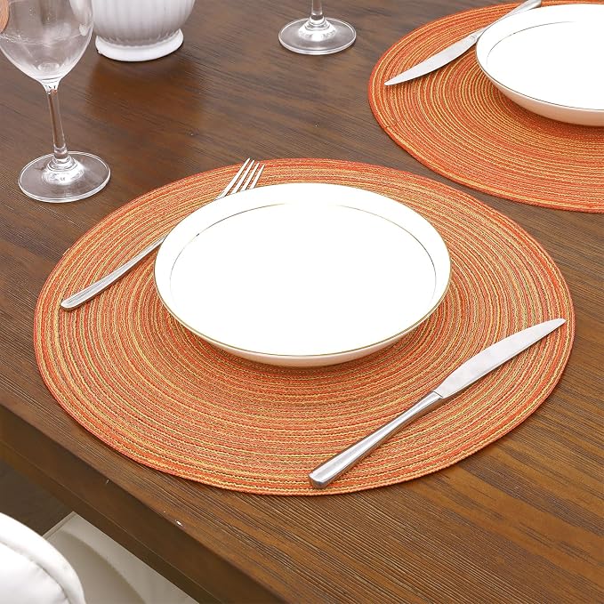 SHACOS Round Placemats Set of 4 Woven Braided Place Mats Table Placemats 15 inch Circle Place Mats Easy to Clean Table Mats Indoor Outdoor, Fall Color Mix