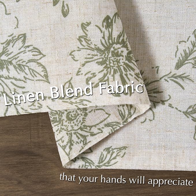 JINCHAN Alice Linen Floral Placemats Set of 4 Farmhouse 13x19 Inch Green | Fabric Placemats, Cottage Style, Floral Line Art, Machine Washable, Easy to Store, Reusable