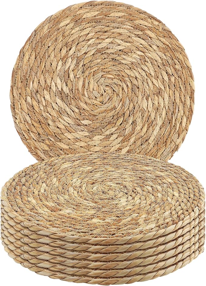 Kochorie Set of 6 Round Woven Placemats - 13.8 Inches Natural Boho Rattan Wicker Table Mats for Home Dining Table