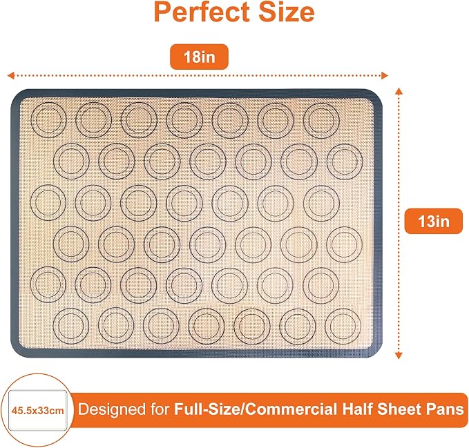HOOMIL Macaron Silicone Baking Mats, 18 x 13 Inch, 2 Pack, Nonstick | Commercial Half-Sheet Size, Food-Safe, BPA Free, Dishwasher Safe, Dual-Circle Guidelines Baking Sheet, Fits Full-Size Pan Pan