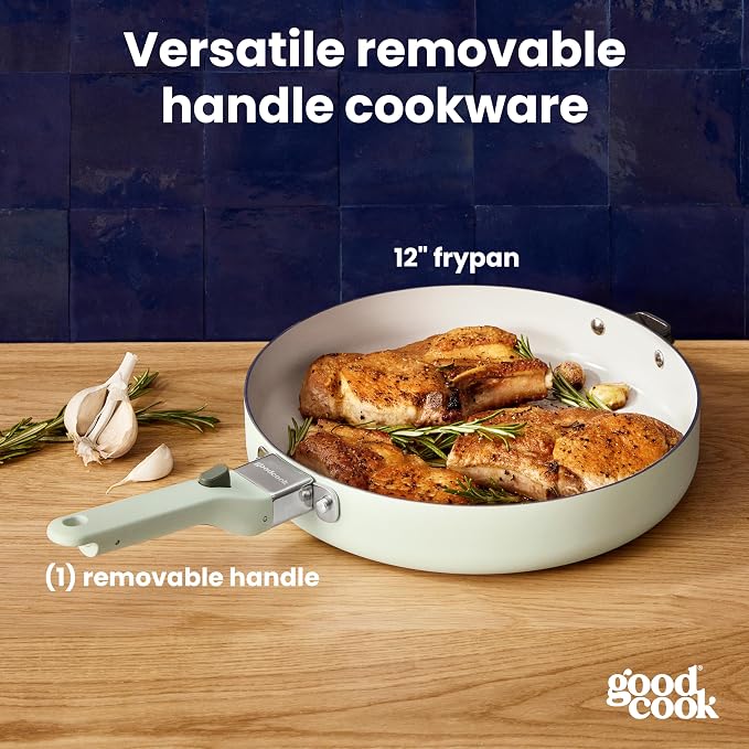 GoodCook Ceramic Frying Pan Skillet with Removable Handle, Induction Compatible, Nonstick and Oven Safe, 12-Inch, Sage Green