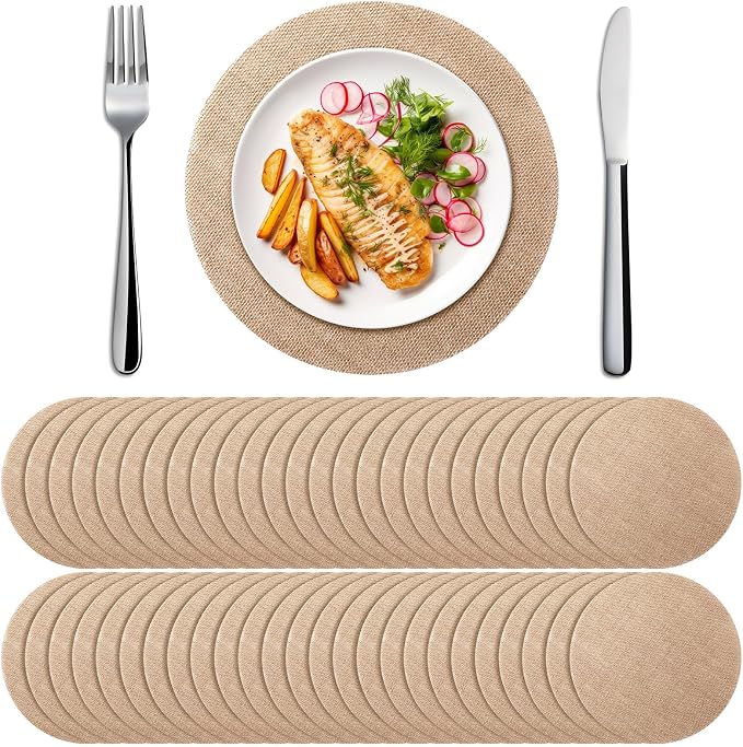 100 Pieces Round Burlap Placemats Bulk 15.75 Inch Reusable Placemats Brown Table Mats Boho Circle Rustic Table Decorations for Wedding Fall Christmas Holiday Farmhouse Party Supplies