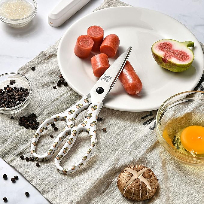 Kitchen Scissors Heavy Duty Kitchen Shears with Magnetic Holder Made with Japanese Steel 4034, Multipurpose Ultra Sharp Cooking Scissors for Meat/Vegetables/BBQ/Herbs/Pizza (Graphic,Chick)