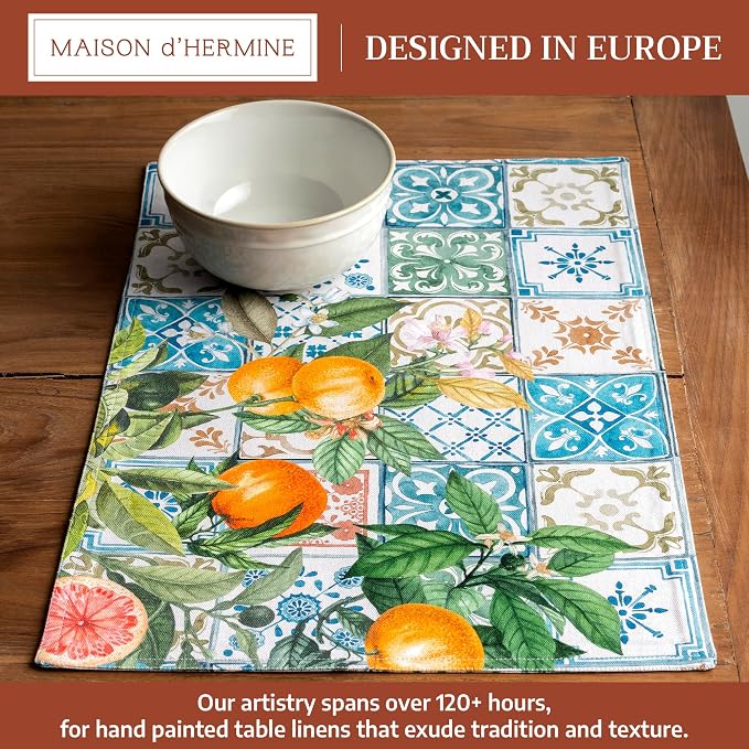Maison d' Hermine Placemats Set of 4 Reusable 100% Cotton (13"x19") | Cloth Place Mats Washable Table Mats for Kitchen Dining Party Wedding Hotel Home Restaurant Spring Summer - Agrume