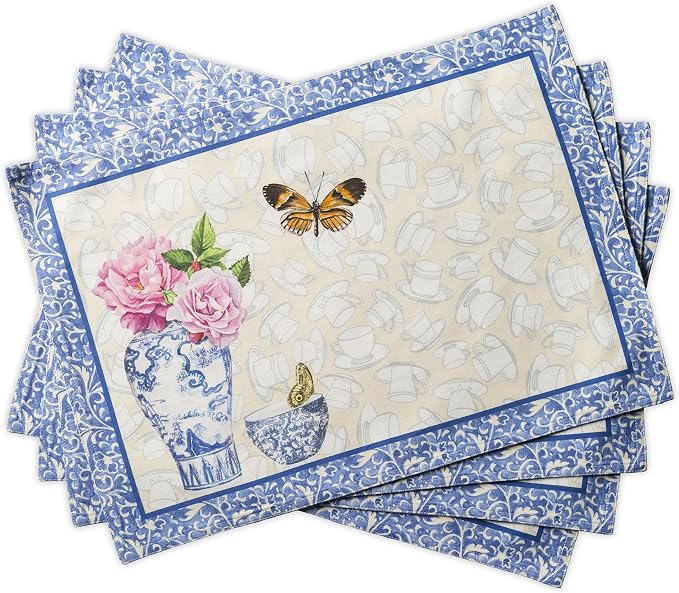 Maison d' Hermine Placemats Set of 4 Reusable 100% Cotton (13"x19") | Cloth Place Mats Washable Table Mats for Kitchen Dining Party Wedding Hotel Home Restaurant Spring Summer - Canton