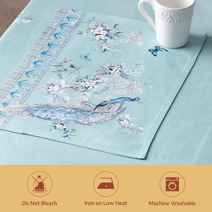 Maison d' Hermine Placemats Set of 4 Reusable 100% Combed Cotton (13"x19") | Cloth Place Mats Washable Table Mats for Kitchen Dining Home Restaurant Spring Summer - Peacock Utopia - Pastel Turquoise
