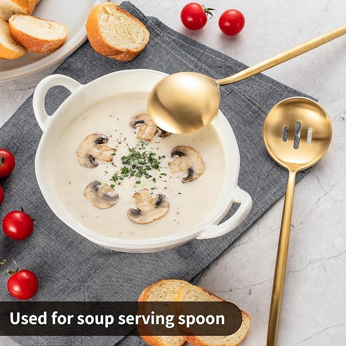 O.C.E. 4 Pcs Serving Spoons Set,Includes 2 Serving Spoons and 2 Slotted Spoon,Large Spoon for Catering Buffet,Matte Gold Utensils,Dishwasher Safe,10.3 Inches