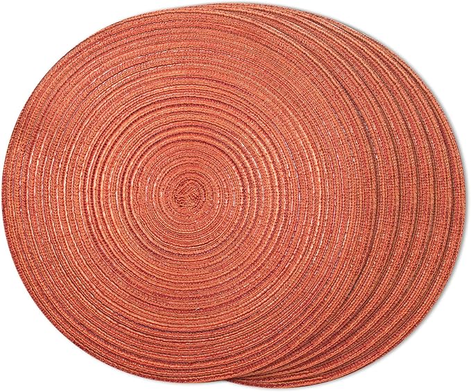 FunWheat Round Braided Placemats Set of 6 Place mats for Dining Tables Woven Heat Resistant Table Mats 15 inch for Fall(Orange)