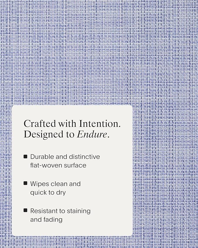 Chilewich Mini Basketweave Placemats, Woven Rectangle Placemats Set of 4 | Easy Care Woven Tabletop Textiles, Indoor/Outdoor, Periwinkle, 19" x 14"