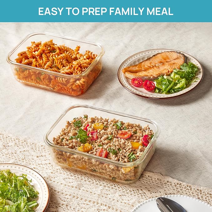 Vtopmart 2Pack 1860ml/63oz Large Glass Storage Containers With Lids, Pink | Meal Prep Food Container Set with Snap Airtight Lid, For Baking, Microwave, Oven, Leak Proof, Freezer, Dishwasher, BPA Free