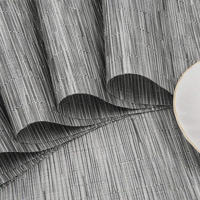 SHACOS Round Table Placemats Set of 5 Woven Vinyl Wedge Placemats with Centerpiece Round Table Mats Heat Resistant Wipe Clean (5, Silver Grey)