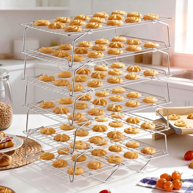 LIANYU Cooling Rack 15"x10", 6-Tier Stackable & Collapsible Cooling Racks | Stainless Steel Wire Baking Racks Fits Jelly Roll Pan, Great for Cooking, Baking, Roasting, Grilling, Oven & Dishwasher Safe