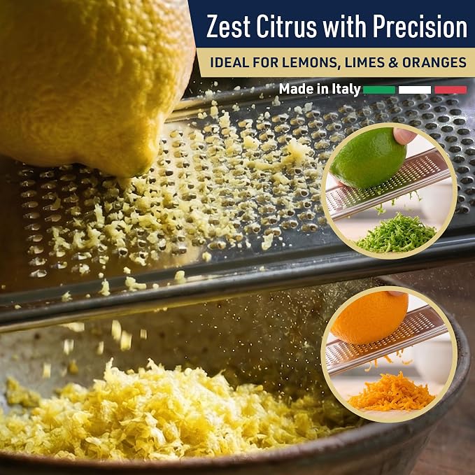 Kings County Tools Cheese Grater Handheld, Italian Made Kitchen Gadgets | Stainless Steel Flat Food Grater with Cherrywood Handle - Fine Shredder Kitchen for Hard Cheese, Spices, and Zesting