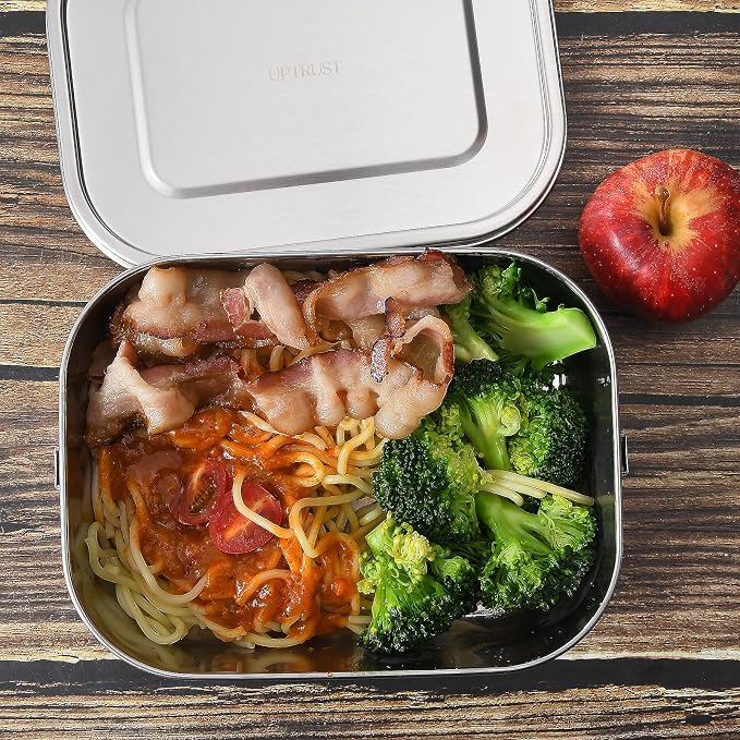 UPTRUST Leak Proof Stainless Steel Lunch Food Container, Large Bento Boxes Metal Lunch Box for Kids or Adults - Lockable Clips (1400ML/47oz)