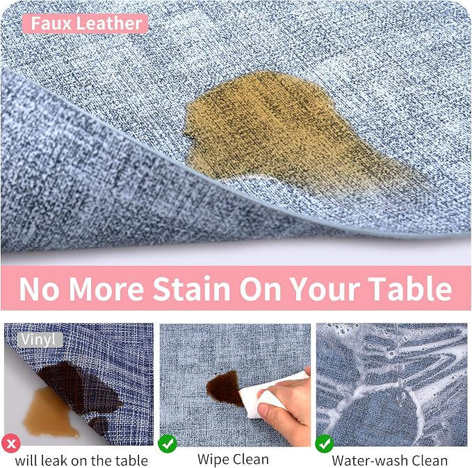 Maxpearl Faux Leather Placemats Set of 6, Easy to Clean, Blue | Waterproof - Heat Resistant - Non Slip - Wipe Clean Dining Table Place Mats, Suitable for Indoor & Outdoor Use, 17''×12''