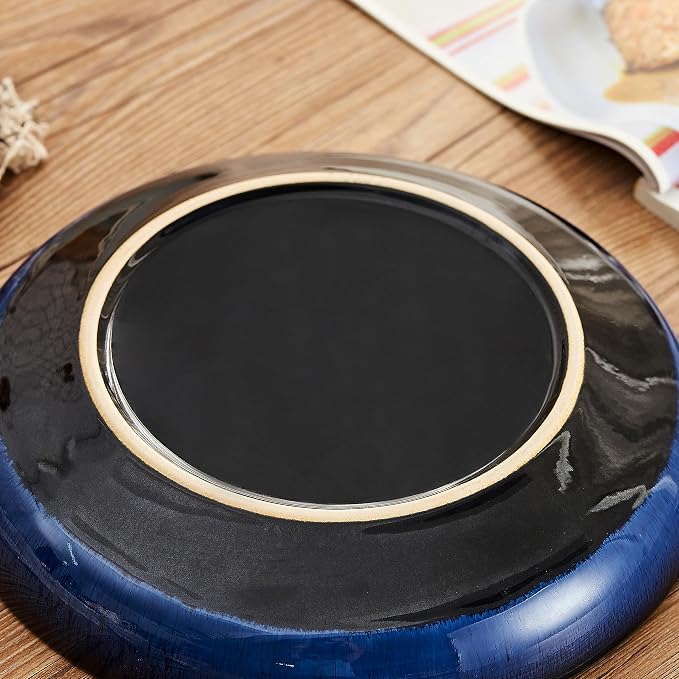 Transmutation Glaze Serving Pasta Bowl,10 inch Ceramic Wide Salad Bowls,50 Ounce Large Big Fruit Bowl for Kitchen, Microwave Oven Dishwasher Safe (Blue)
