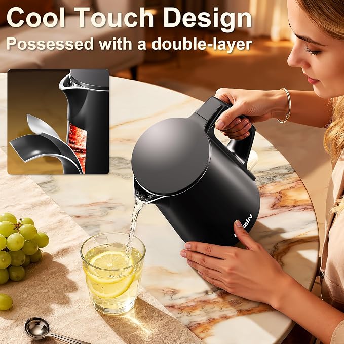 Dezin 0.8L Small Electric Kettle, Stainless Steel Portable Travel Kettle | Double Wall Construction, Auto Shut-Off, 800W Fast Boiling, Compact Tea Kettle for Business Trip, Home, Office, Hotel, Dorm