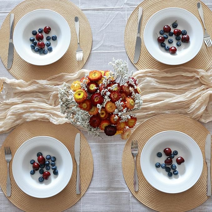 Winknowl Round Braided Placemats Set of 6 Washable Woven Heat Resistant Table Mats for Kitchen Dining Tables 15 inch Round Place Mats (Camel,6pcs)