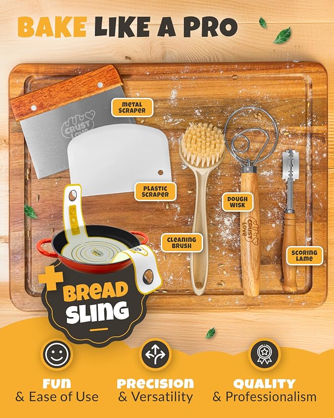 5 QT Cast Iron Bread Pan with Dome Lid for Artisan Bread Baking | Dome Lid Traps Steam for Crisp Crust, Bread Proofing Basket, Scoring Tool, Dough Whisk, Bread Sling & Instructions Included