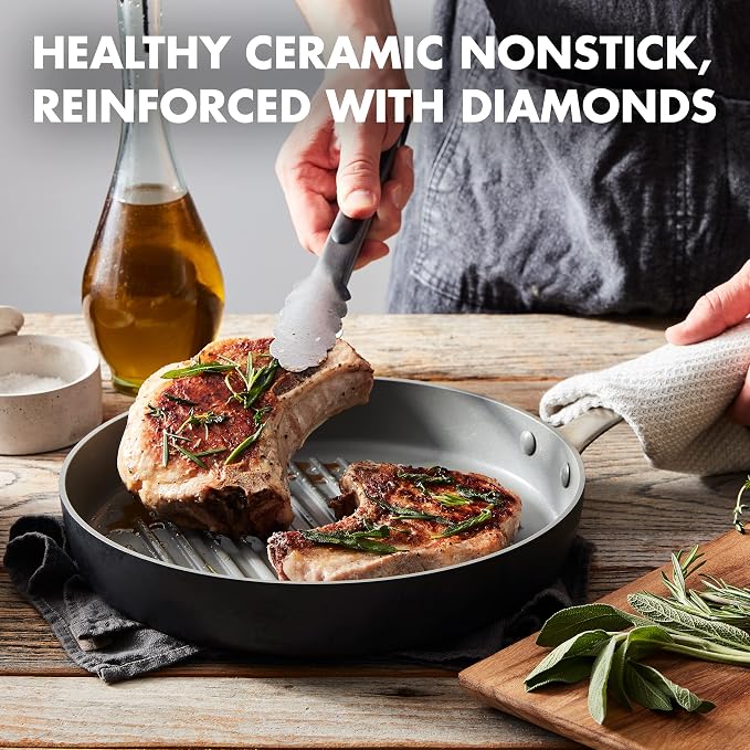 GreenPan Chatham Hard Anodized Healthy Ceramic Nonstick, 11" Grill Pan, PFAS-Free, Dishwasher Safe, Oven Safe, Gray