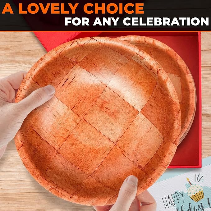 HYQO Wooden Salad Bowls Set of 6, Stackable, Lightweight & Sturdy, 7.9 In | Wooden Bowls for Food, Salad, Fruit, Snacks, Popcorn & Pasta; Smooth Lacquered Finish; Wood Bowl for Party & Brunch