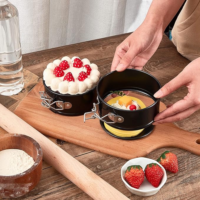 25 Pcs 4 Inch Springform Pan for Baking Mini Cheesecake Pans with Removable Bottom Nonstick Leakproof Round Cake Mold Spring Form Molds for Mini Cheesecake Pizza and Quiches (Black)