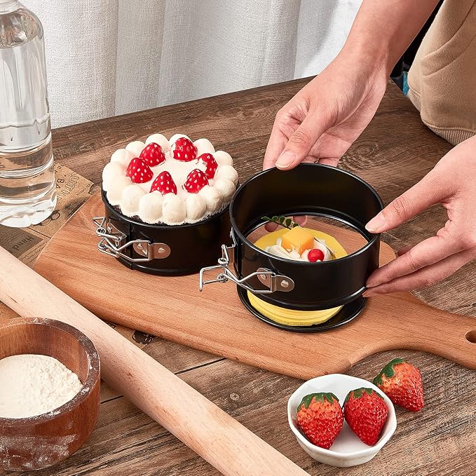 8 Pcs 4 Inch Springform Pan for Baking Mini Cheesecake Pans with Removable Bottom Nonstick Leakproof Round Cake Mold Spring Form Molds for Mini Cheesecake Pizza and Quiches (Black)