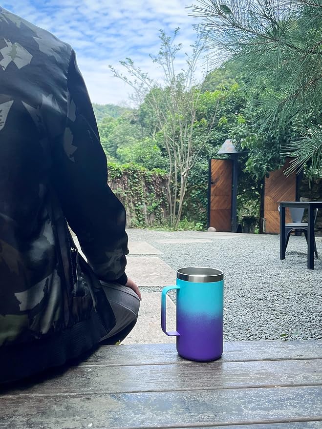 KXIAOCHEN 20 oz Insulated Coffee Mug, Coffee Cup with Lid and Wide Handle | 18/8 stainless steel, 6+ hours hot or 12+ hours cold, wide mouth, no-sweat exterior, for office, work, home and camping