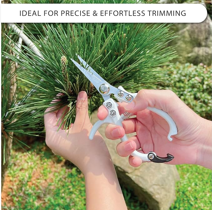 Precision Plant Pruning Shears - Straight Blade, White | Ergonomic garden trimming scissors with sharp tapered tip for bonsai, herbs, and flowers