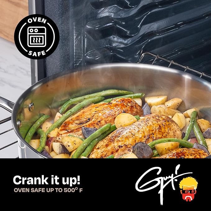 Guy Fieri's Flavortown 8" Stainless Steel Fry Pan, Oven-Safe to 500F | Premium Three-Layer Base Skillet, Durable Everyday Cookware