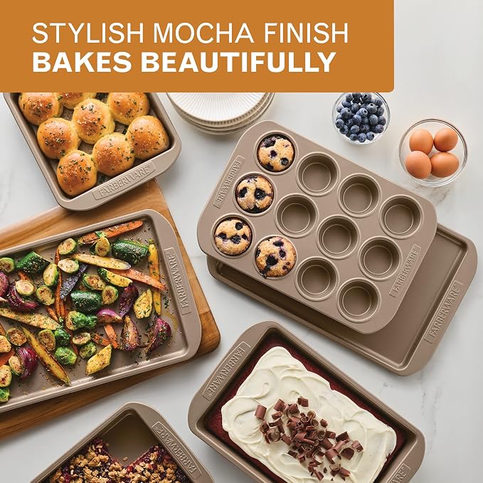 Farberware Bakeware Dishwasher Safe, 9-Inch Square Cake Pan - Mocha