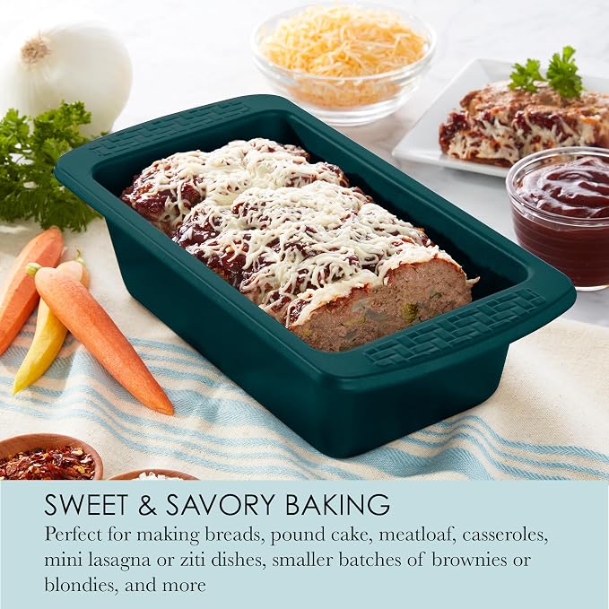 Chicago Metallic Everyday Nonstick Loaf Pan, 9x5 Inch Carbon Steel Bread Pan for Baking, Emerald Green, PTFE and PFOA Free Silicone Coating, Oven Safe to 450F