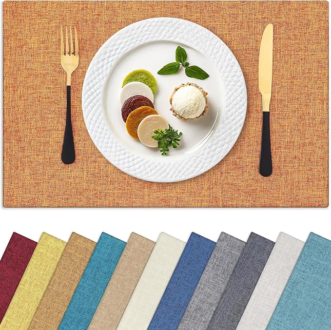 Homaxy Cloths Placemats for Dining Table Set of 6, 13" x 19", Orange | Heat Resistant, Washable, Cotton Linen Blend Table Mats, Easy to Clean Place Mats, Indoor Outdoor
