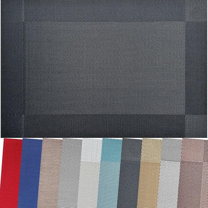 Vinyl Placemats Heat-Resistant Table Mats Washable Easy Clean Plastic Placemat for Kitchen Dining Table Set of 6 Indoor Outdoor (Solid Black)