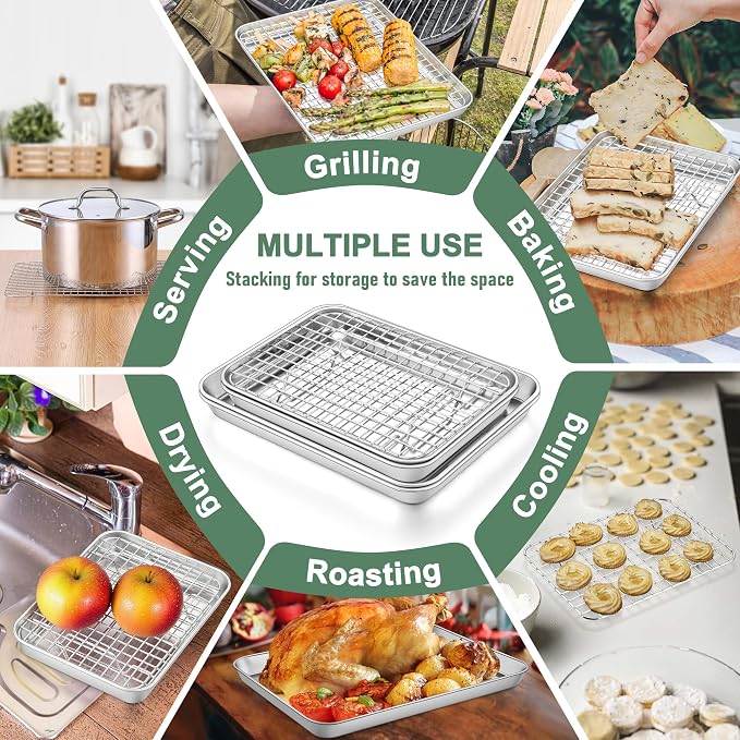 Homikit Baking Sheet with Wire Rack Set (1 Pan+1 Cooling Rack), 16" x 12" | Stainless Steel Jelly Roll Pan with Grid Cooling Rack, Nonstick Baking Cookie Bacon Tray for Oven Cooking, Dishwasher Safe