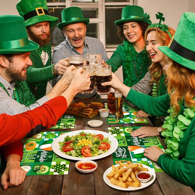 50 Pack Disposable Paper Placemats Shamrock St. Patrick's Day Placemats | Table Mats 16x11 inch Green Clover Pattern Place Mats for St. Patrick's Day Holiday Party Kitchen Dining Table Decoration