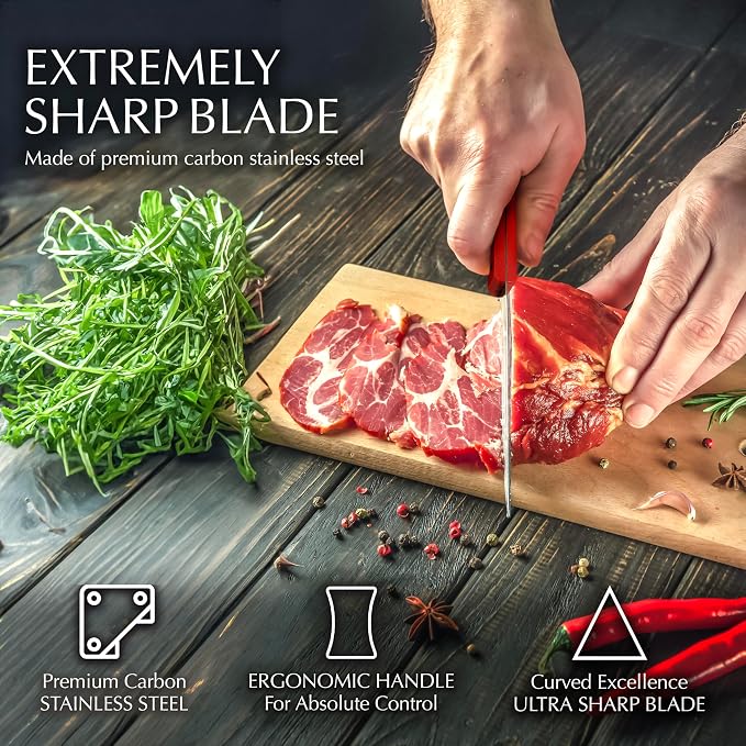 Moss & Stone Red 14 Pcs Kitchen Knife Set with Block, Stainless Steel | Premium forged kitchen knives with high-carbon sharp blades, ergonomic handle, rust-resistant knife block set for home & chef