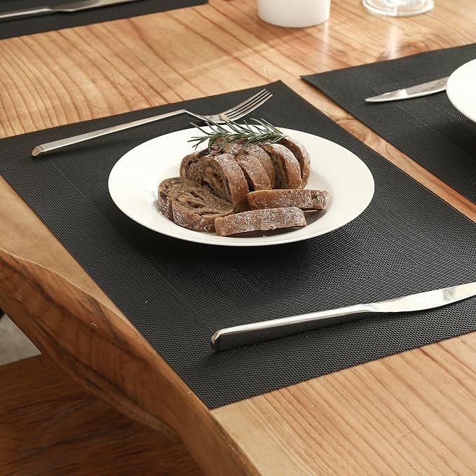 Leetaltree Black Frame Placemats Set of 24 - Heat Resistant Non-Slip Place mats for Dining Table, Washable Durable PVC Vinyl Woven Table Mats(Black Frame, 24)